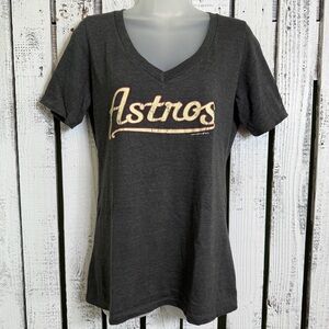 Houston ASTROS Womens V-neck T-shirt Size Large Fitted Gray‎ By Campus Lifestyle